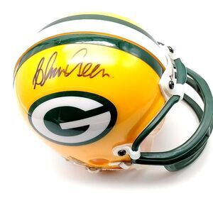Green Bay Packers Mini Helmet Autographed Yellow Throwback Style NFL Display
